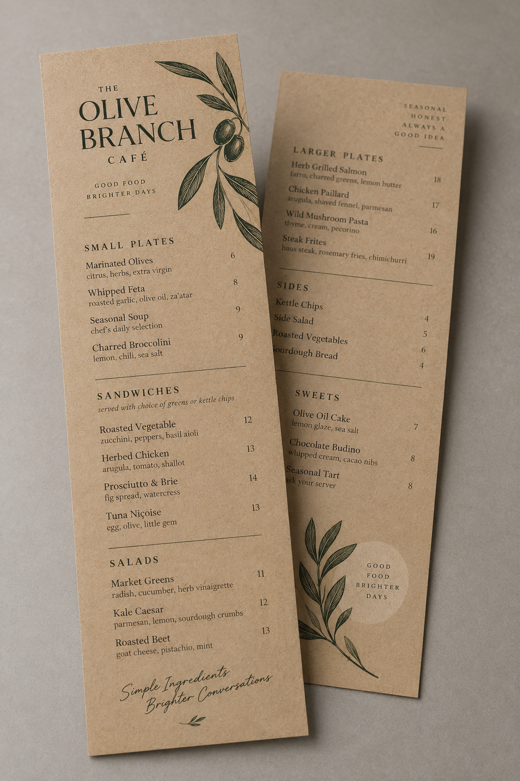 Brown Kraft Menus