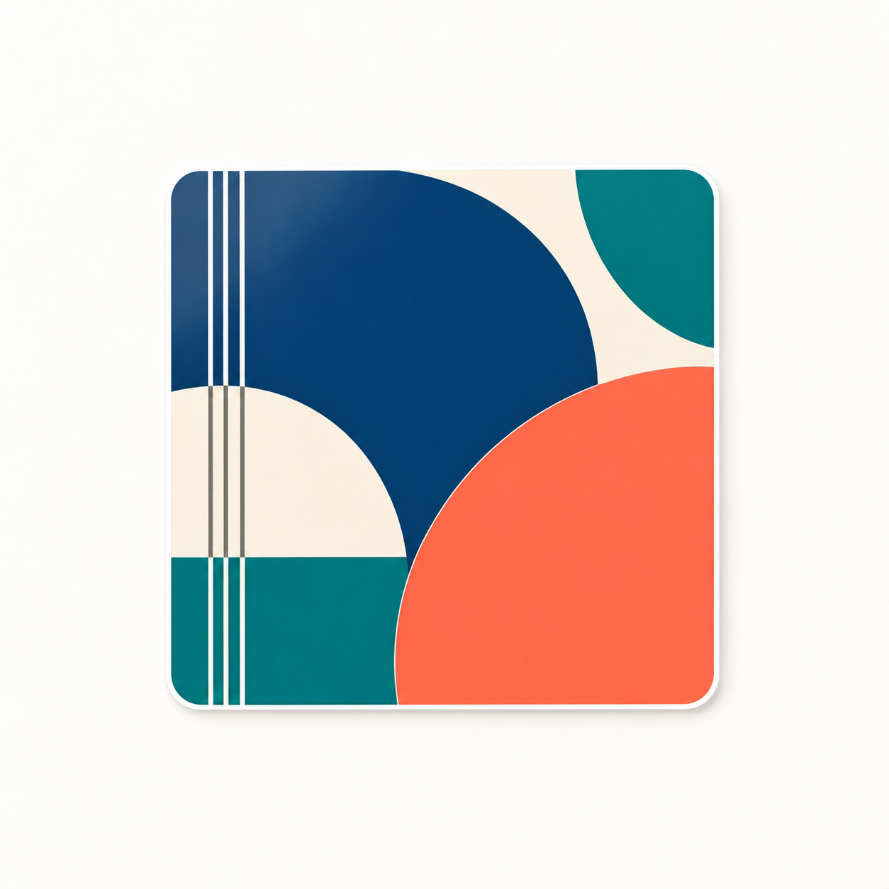 Original full-color 2 by 2 inch adhesive-paper sticker with four rounded corners and UV coating on the front